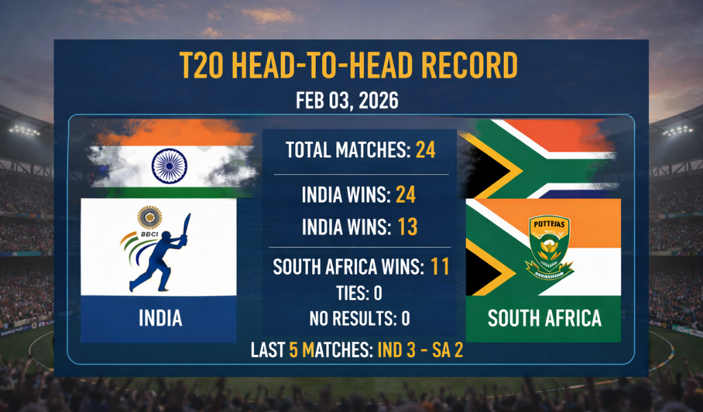 India vs South Africa T20 Head-to-Head Record